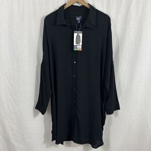 Lands End Black Button Front Swim Cover Up Shirt Dress Womens XL/XXL Beach